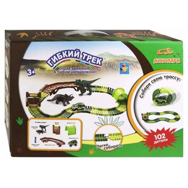 Игровой набор 1TOY Гибкий трек Динопарк, джип [т13206]